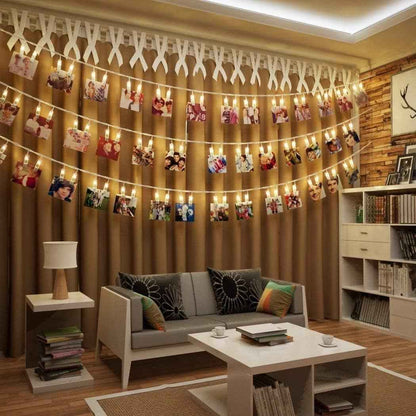 LiyuanQ 40 LED Photo Clip String Lights – Cozy Bedroom Wall Decor with Warm White Glow, USB Fairy Lights for Hanging Pictures Above the Bed