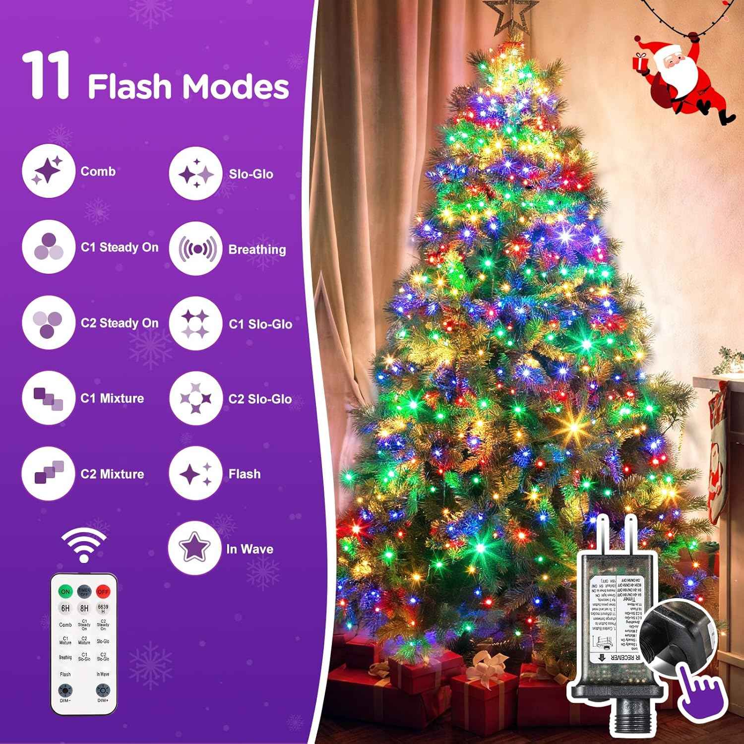 Marchpower Christmas Tree Lights – Cozy Living Room Aesthetic, Diamond-Cut Color-Changing Tree Lights with 4 Brightness Levels