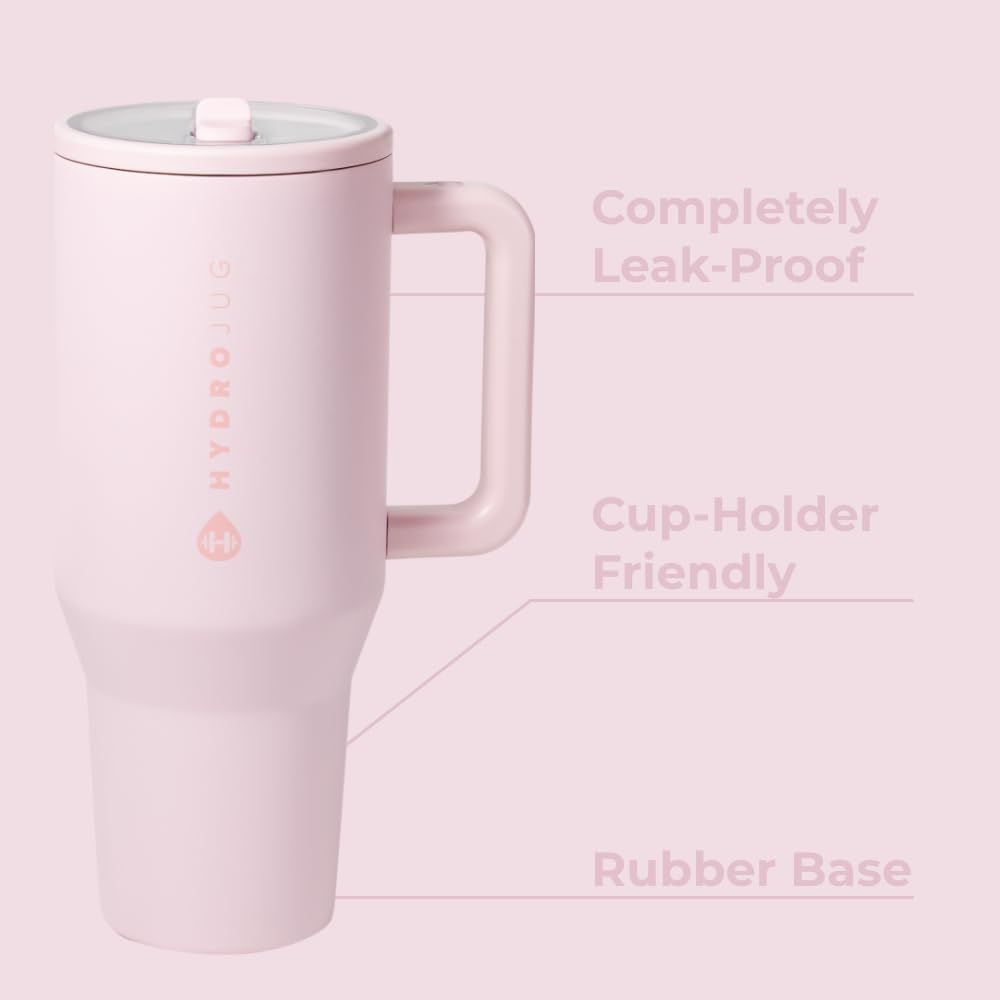 HydroJug_Traveler_-_32_oz_Water_Bottle_with_Handle_&_Flip_Straw_-_Fits_in_Cup_Holder,_Leak_Resistant_Tumbler-Reusable_Insulated_Stainless_Steel_&_Rubber_Base_-_Gifts_for_Women_&_Men,_Pink_Sand