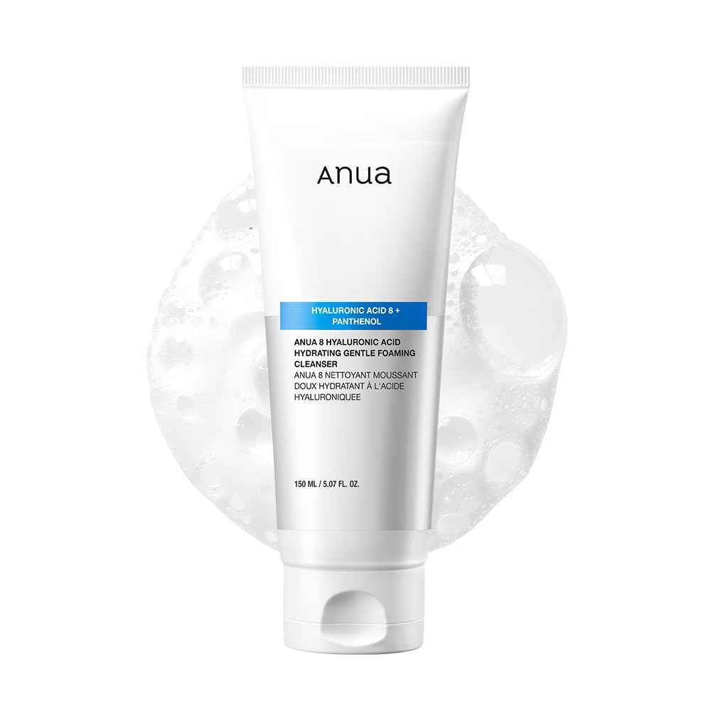 ANUA Hydrating Gentle Foaming Cleanser, Daily Face Wash for Double Cleansing, Hyaluronic Acid, Zinc, Panthenol, for Dry & Sensitive Skin, Sebum Balance Facial Cleanser, Korean Skincare, 5.07 fl. oz