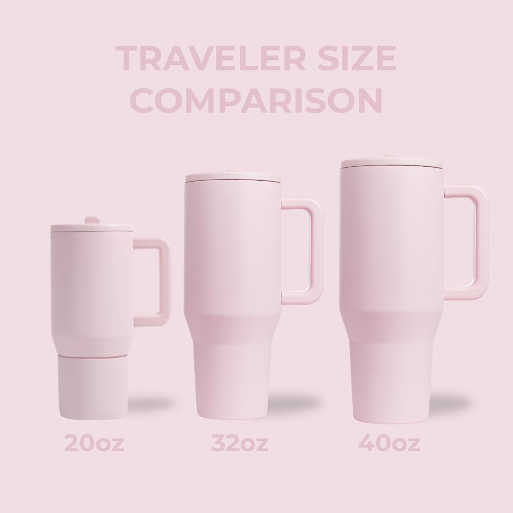HydroJug_Traveler_-_32_oz_Water_Bottle_with_Handle_&_Flip_Straw_-_Fits_in_Cup_Holder,_Leak_Resistant_Tumbler-Reusable_Insulated_Stainless_Steel_&_Rubber_Base_-_Gifts_for_Women_&_Men,_Pink_Sand