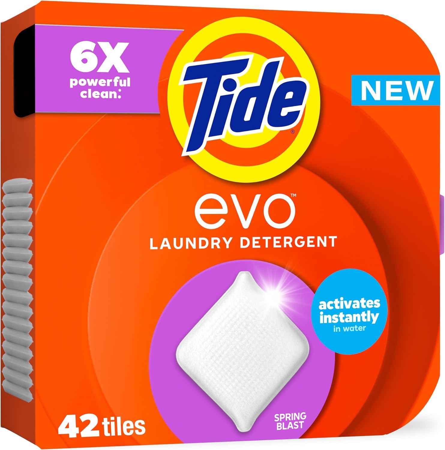 Tide evo Spring Blast Fiber Tiles Laundry Detergent for Clutter-Free Laundry Room Storage, Pre-Measured 42 Tiles