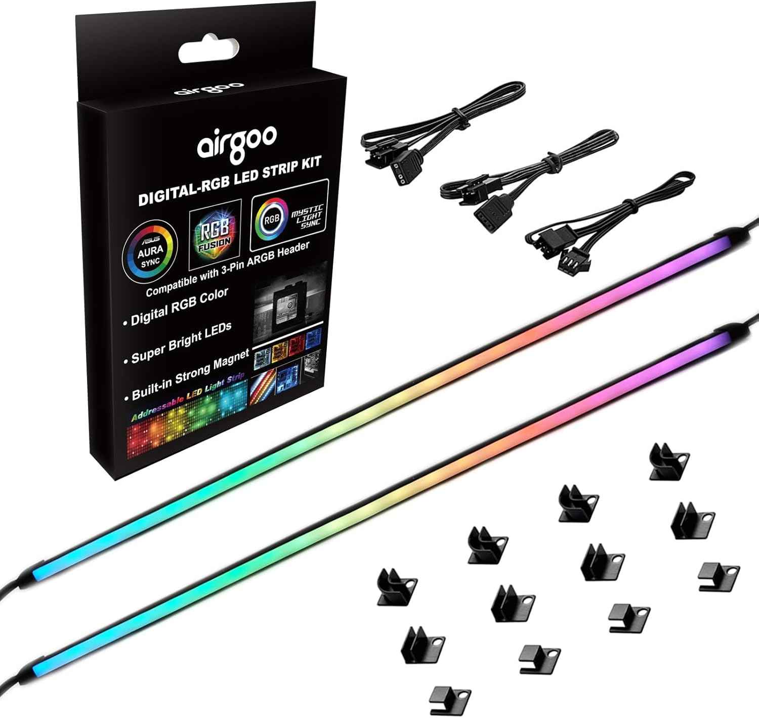 airgoo AG-NEON-LS1 ARGB Strip – Clean Minimalist PC Lighting, Tool-Free Magnetic Mounting for Clutter-Free Custom Builds