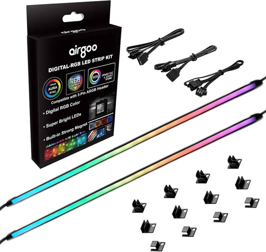 airgoo AG-NEON-LS1 ARGB Strip – Clean Minimalist PC Lighting, Tool-Free Magnetic Mounting for Clutter-Free Custom Builds