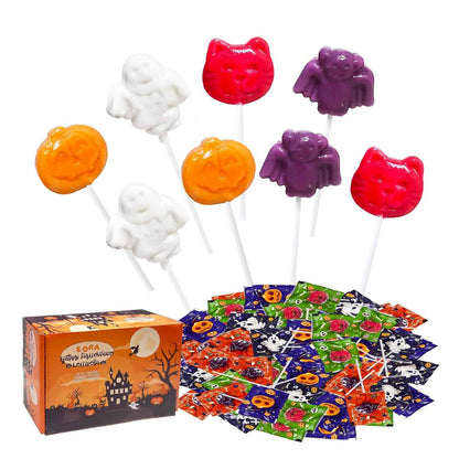 Halloween Suckers Lollipops for Kids Party Favor Bags, Assorted Pumpkin Ghost Bat Cat Shaped Suckers Individually Wrapped Treats, 32 Count Halloween Candy