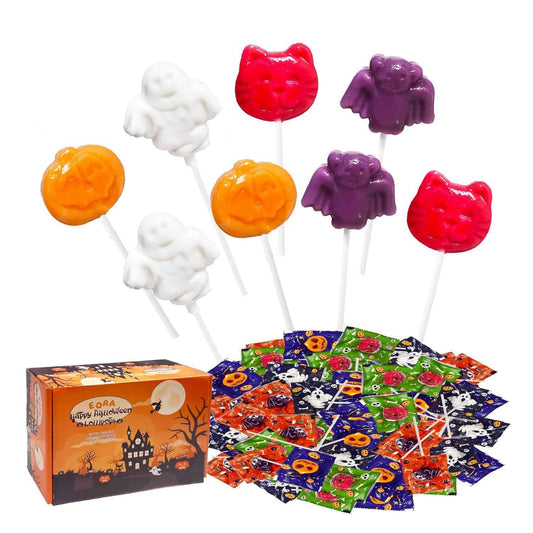 Halloween Suckers Lollipops for Kids Party Favor Bags, Assorted Pumpkin Ghost Bat Cat Shaped Suckers Individually Wrapped Treats, 32 Count Halloween Candy