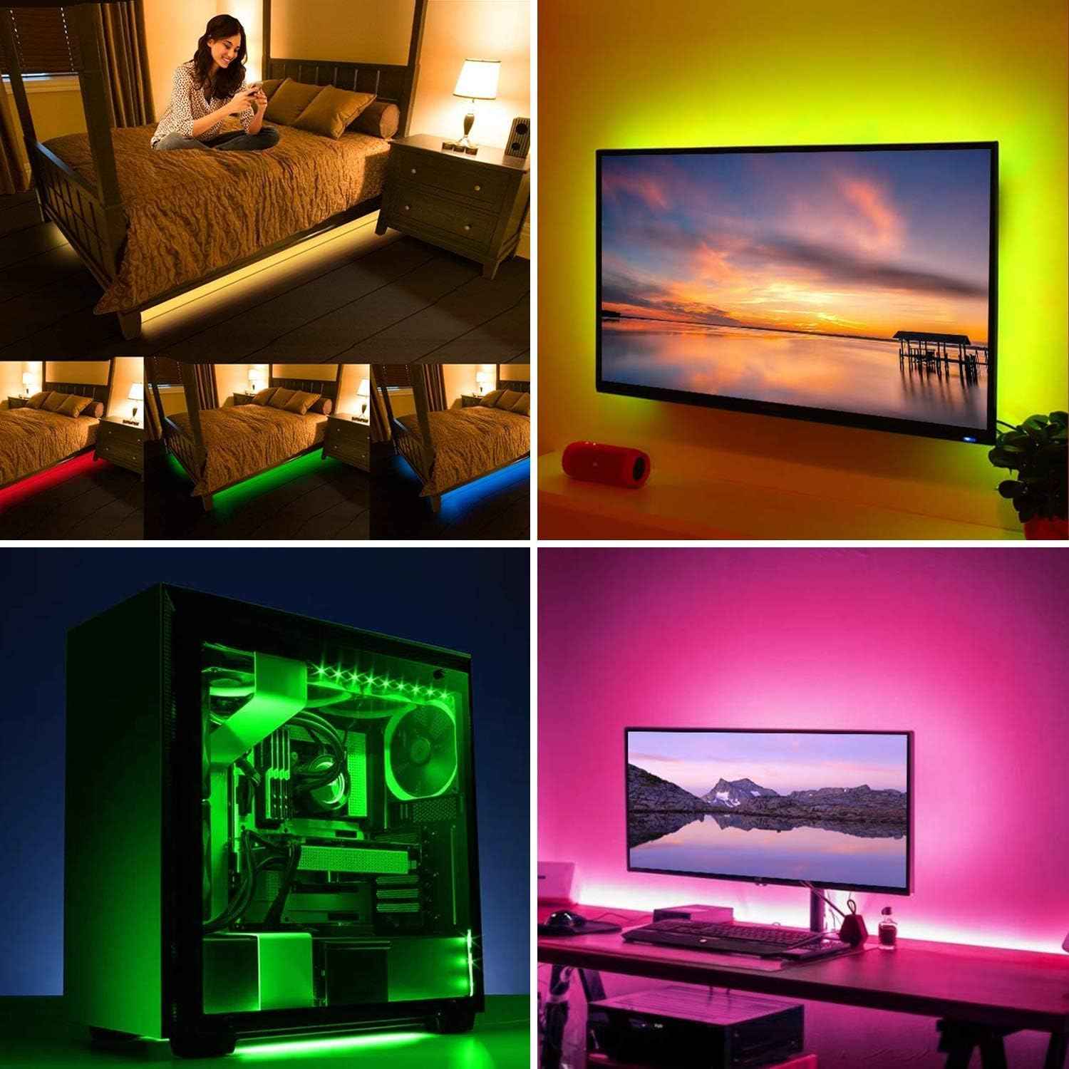 HOUHUI USB LED Strip Lights for Home Office – 6.56ft RGB Bias Lighting Behind Monitor to Reduce Eye Strain During Work