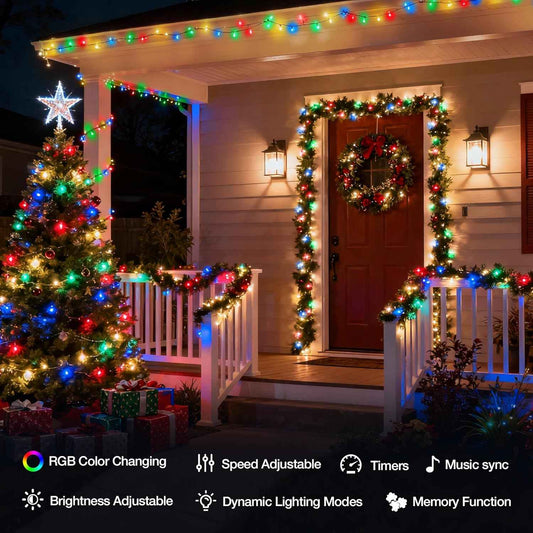 Brightown Outdoor String Lights 98.4ft 300 LED – Waterproof Patio, Garden & Backyard Ambiance with Music Sync and Timer