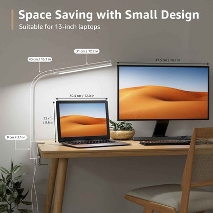 Lepro Slim Clip-On LED Lamp for Uncluttered Desks, Matte Aluminum USB Reading Light in White or Black