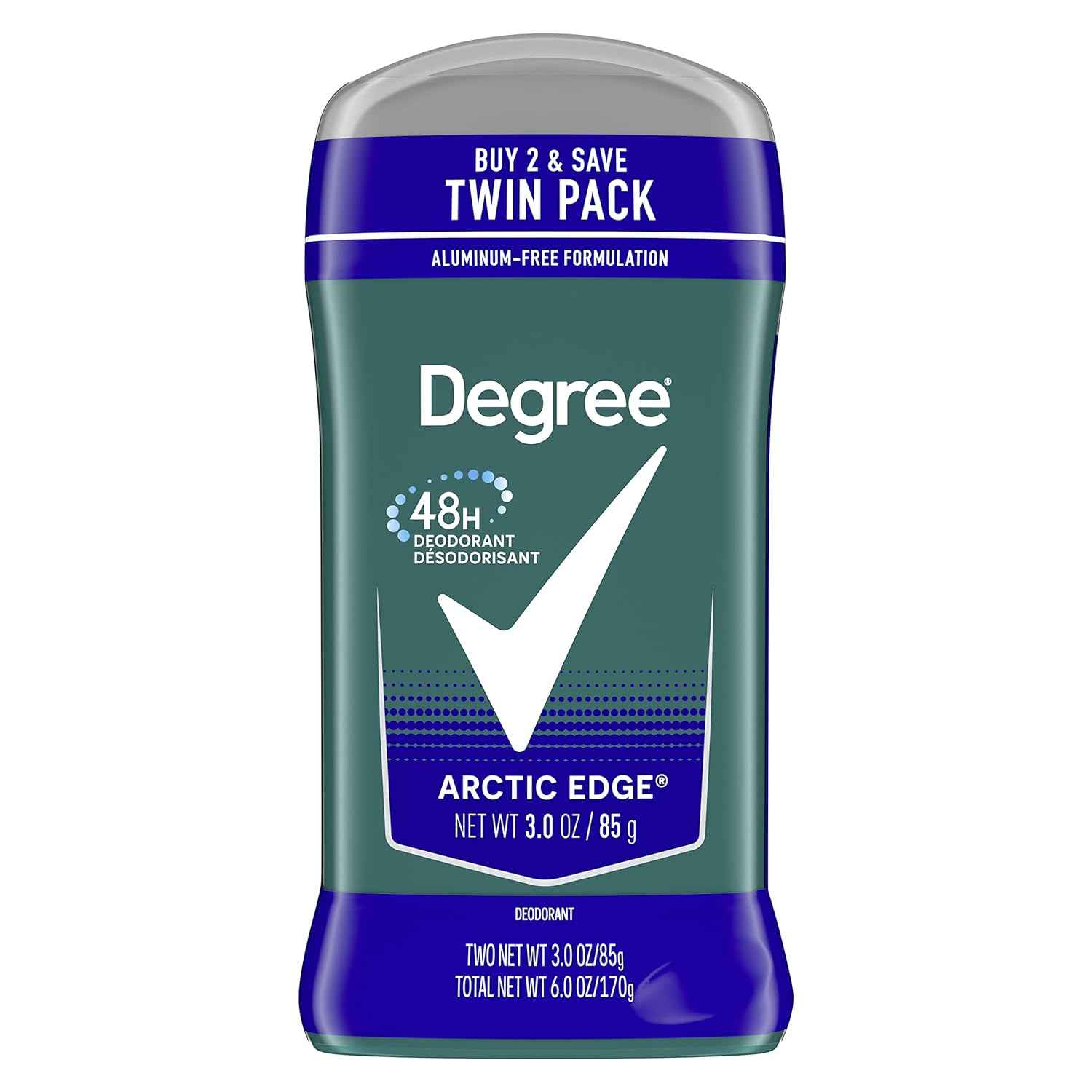 Degree Men Original Arctic Edge Deodorant 48-Hour Odor Protection Aluminum-Free Twin Pack for Sensitive Skin Daily Self-Care