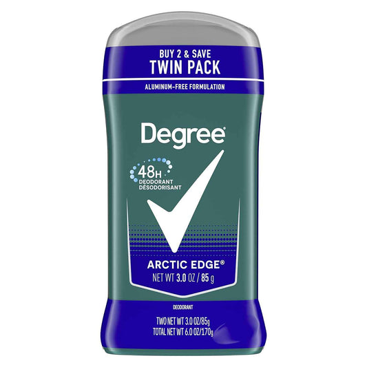 Degree Men Original Arctic Edge Deodorant 48-Hour Odor Protection Aluminum-Free Twin Pack for Sensitive Skin Daily Self-Care