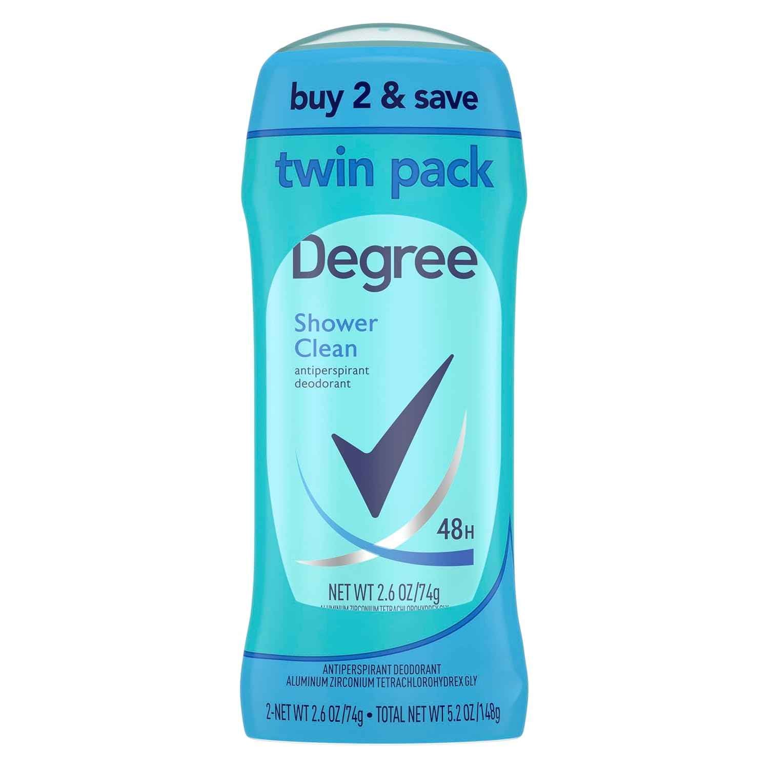 Degree Shower Clean Antiperspirant Stick for Women – Nightly Self-Care Ritual with 48-Hour Rose and Jasmine Freshness, Twin Pack 2.6 oz