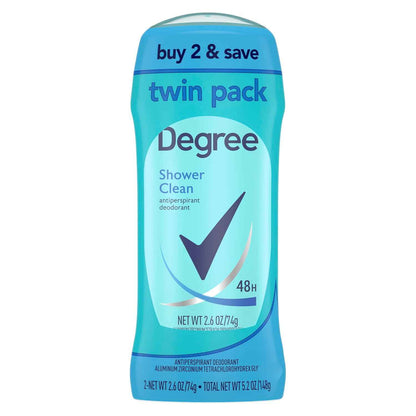 Degree Shower Clean Antiperspirant Stick for Women – Nightly Self-Care Ritual with 48-Hour Rose and Jasmine Freshness, Twin Pack 2.6 oz