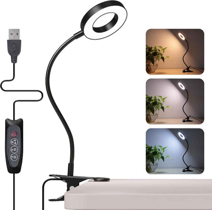 Foneso USB Reading Light for Children Bedroom – Warm 3000K Night Light Setting, Strong Metal Clamp Fits Bunk Beds and Headboards