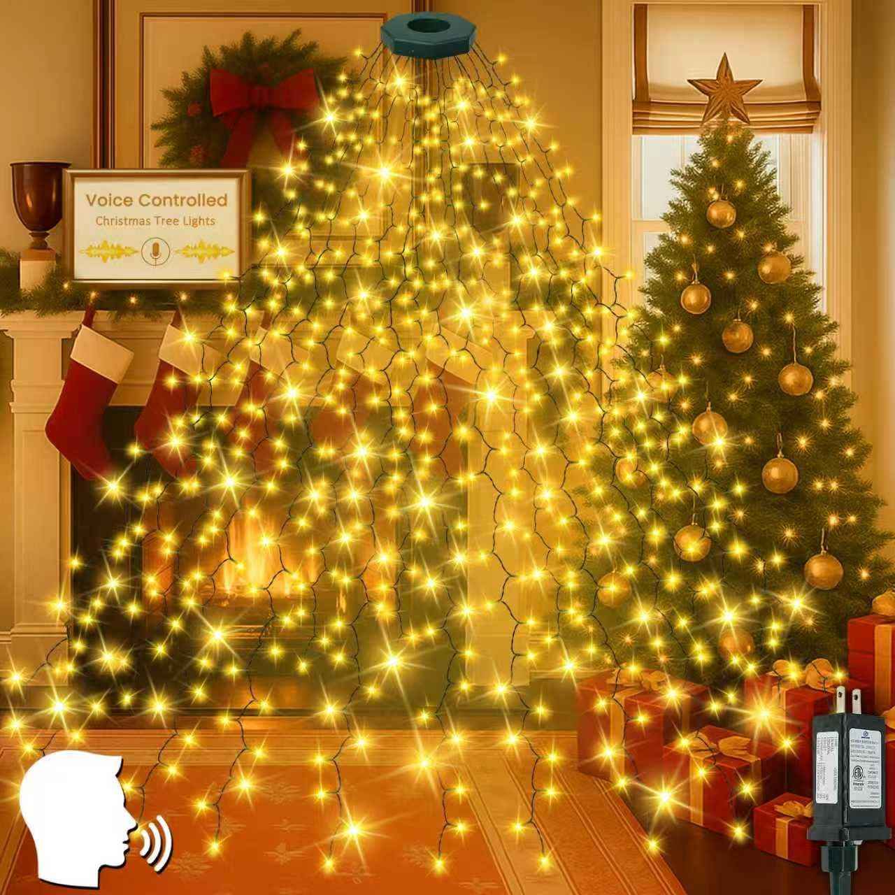 Cascadia Lights Voice-Activated Christmas Lights for Home Office Focus and Holiday Background Ambiance, 6h Timer Auto-Schedule Dimmable Tree Lights