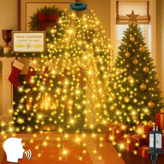 Cascadia Lights Voice-Activated Christmas Lights for Home Office Focus and Holiday Background Ambiance, 6h Timer Auto-Schedule Dimmable Tree Lights