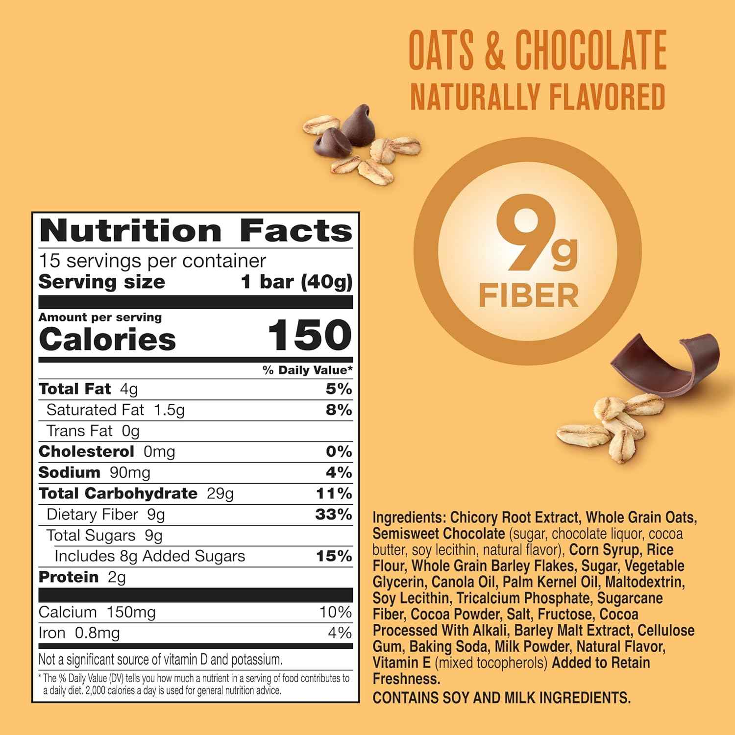 Fiber One Chewy Bars Oats and Chocolate – Pantry Staple Family Snack for Lunchboxes and Snack Drawer, Mega Pack 15 Ct