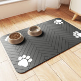 Decorative Pet Feeding Mat for Modern Living Room, Striped Dark Gray Placemat for Food and Water Bowls