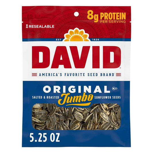 DAVID Sunflower Seeds 5.25 oz Pouch – Mineral-Rich Snack for Active Lifestyles