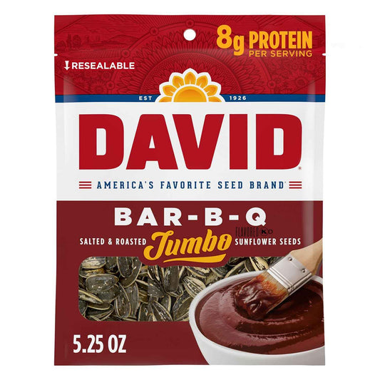 DAVID Jumbo Sunflower Seeds, Bar-B-Q Flavor, 5.25 oz – Stadium Seat Snack for Sports Games and Road Trips