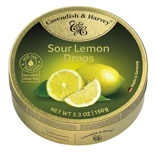 Cavendish & Harvey Sour Lemon Hard Candy Drops – Housewarming Gift for New Neighbors, Premium 5.3 oz Tin