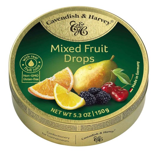 Cavendish & Harvey Mixed Fruit Drops – Decorative Gold Tin That Doubles as Keepsake Storage, 5.3 oz