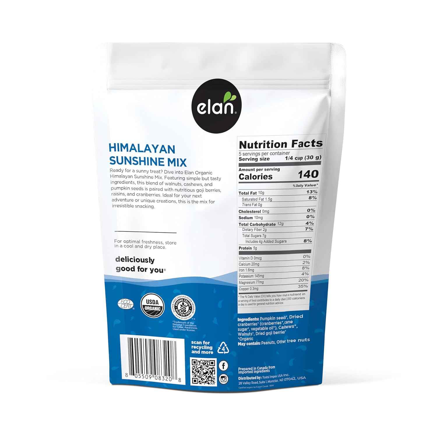 Elan Organic Himalayan Sunshine Mix – Resealable Camping Pouch Fuel with Cashews and Pumpkin Seeds