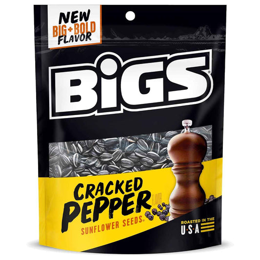 BIGS Sunflower Seeds, Cracked Pepper – 5.35 oz Family Resealable Bag for Game-Night Snacking