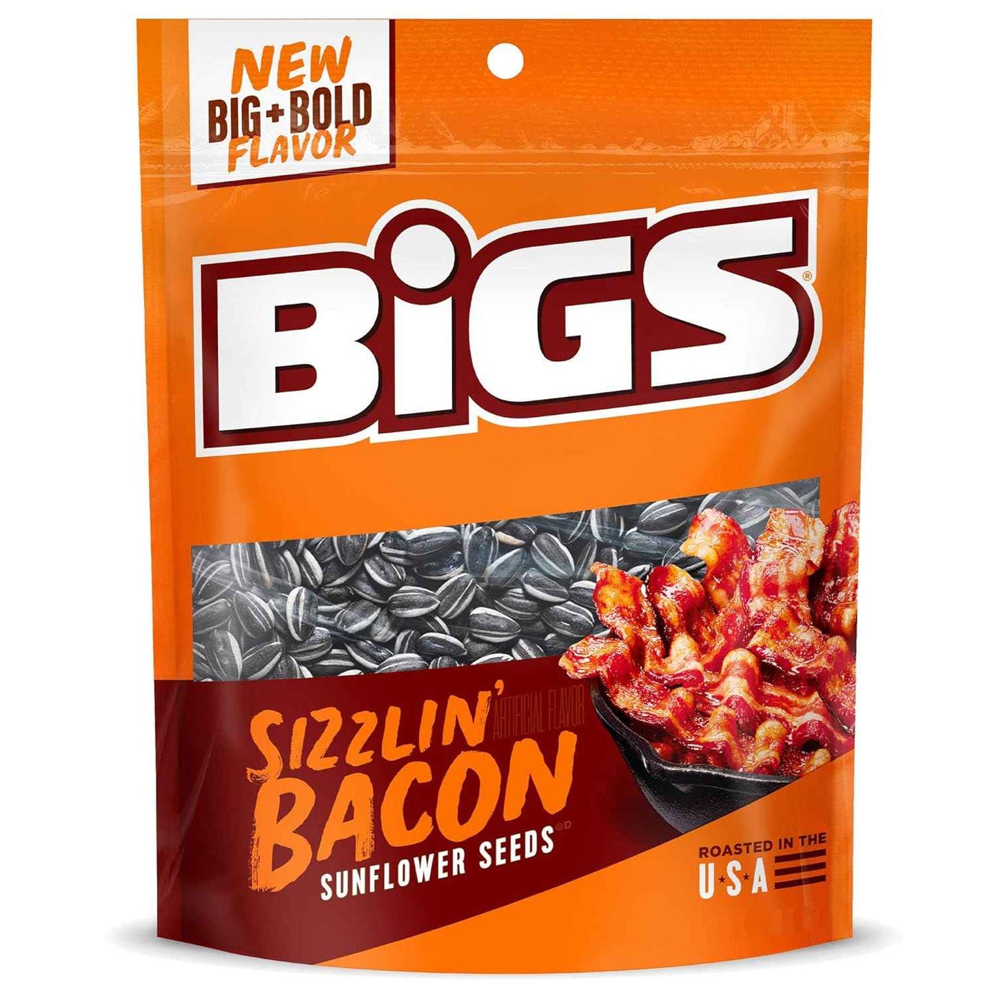 BIGS Sizzlin' Bacon Sunflower Seeds — Travel Friendly Snack for Road Trips and Rest Stops, 5.35 oz Pouch