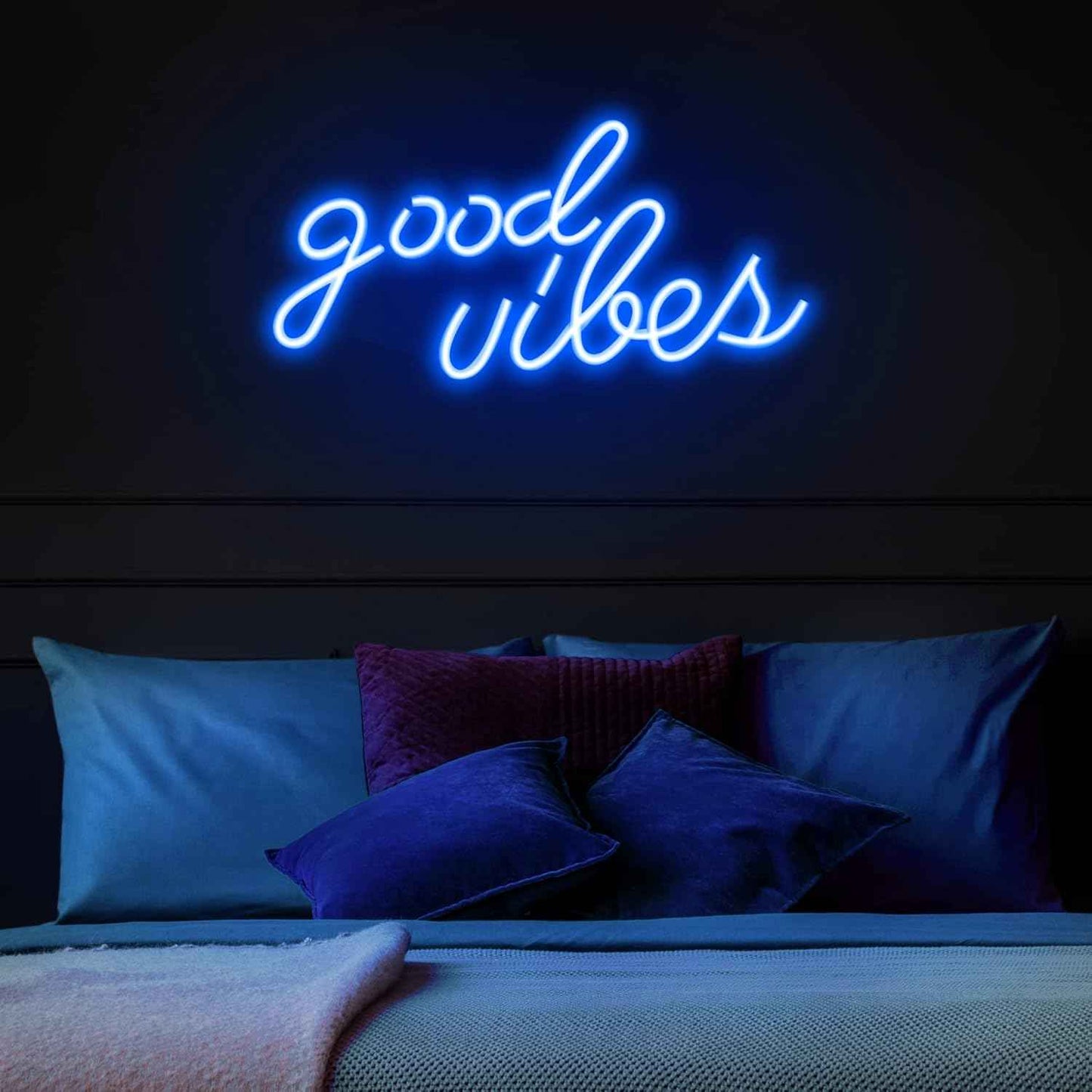 Blue Good Vibes Neon Sign – Child-Safe LED Wall Light for Teen Bedroom and Dorm Room Decor