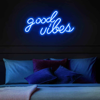 Blue Good Vibes Neon Sign – Child-Safe LED Wall Light for Teen Bedroom and Dorm Room Decor