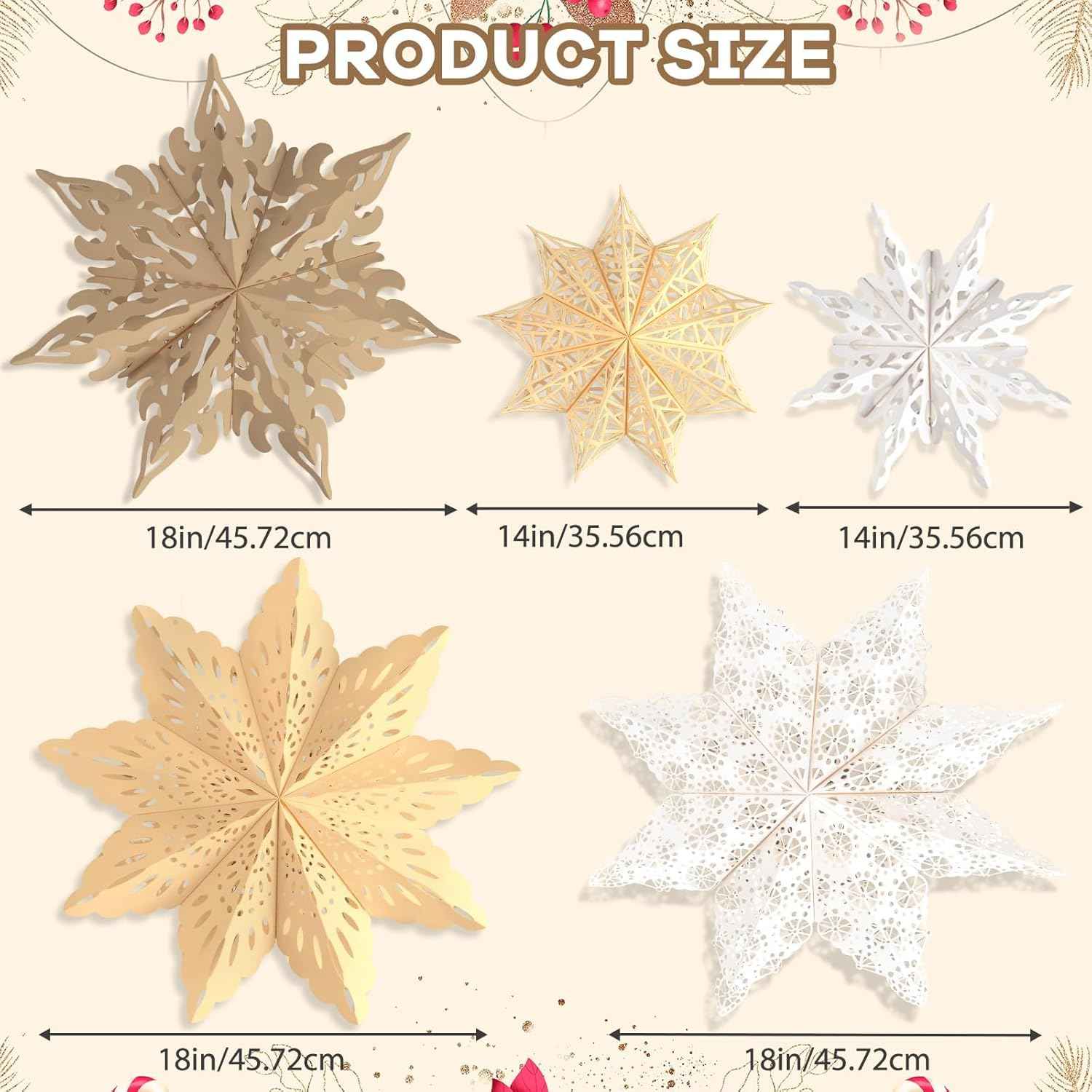 5Pcs Flameless Paper Snowflake Lanterns with LED – Smoke and Fire-Free Holiday Lighting Safe Around Kids, Pets and Curtains