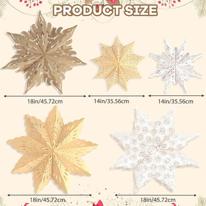 5Pcs Flameless Paper Snowflake Lanterns with LED – Smoke and Fire-Free Holiday Lighting Safe Around Kids, Pets and Curtains