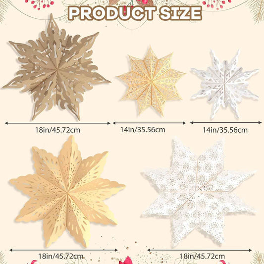 5Pcs Flameless Paper Snowflake Lanterns with LED – Smoke and Fire-Free Holiday Lighting Safe Around Kids, Pets and Curtains