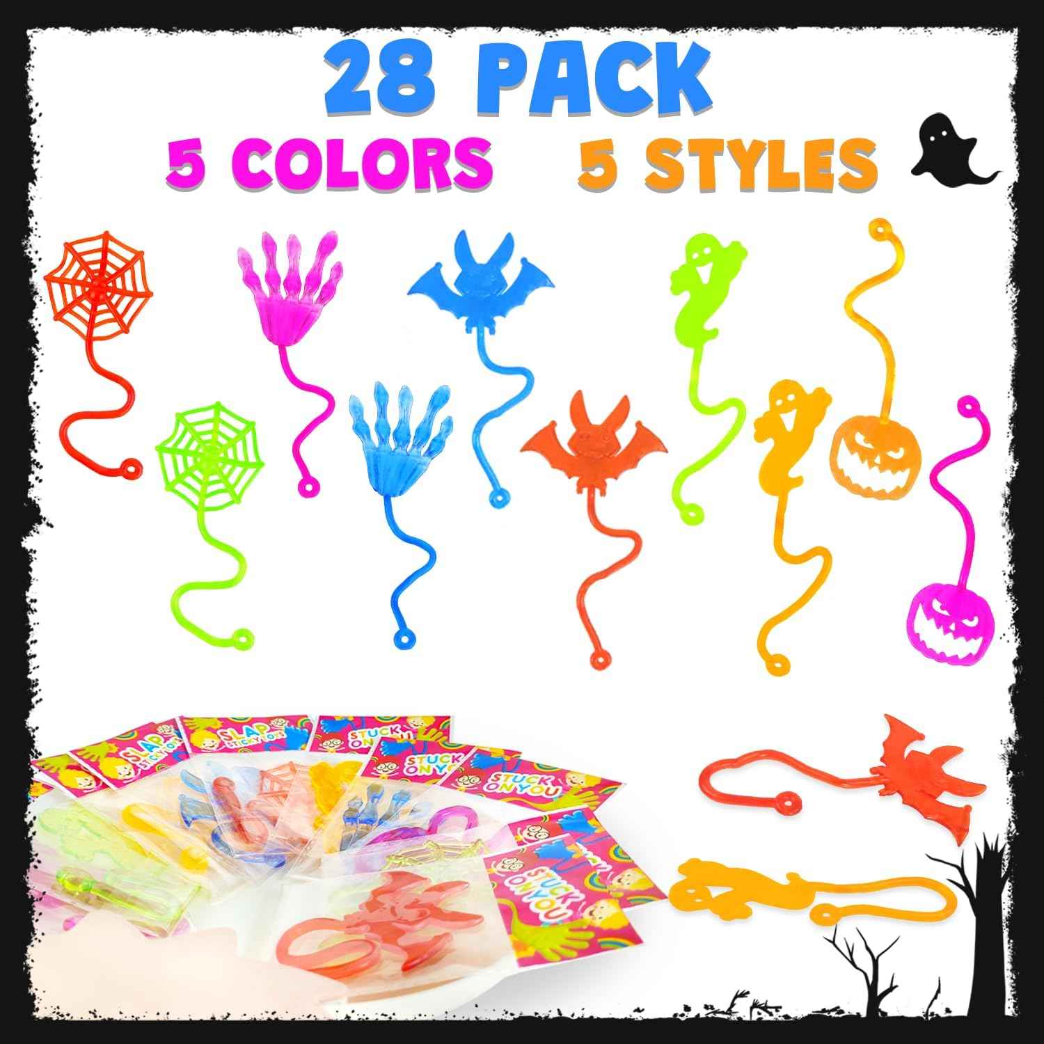 Kids Halloween Gift Bag Stuffer – 42 PCS Sticky Hand and Spooky Shape Novelty Toys for Birthday Party Favors and Trick or Treat Surprise Bags