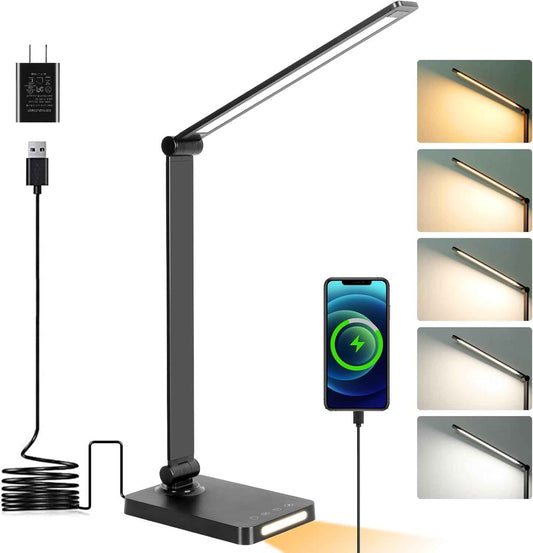 LumeRay LED Desk Lamp for Bedroom – 6 Color Finish Foldable Bedside Lamp with Warm Night Light and USB Charging for Nightstand Styling