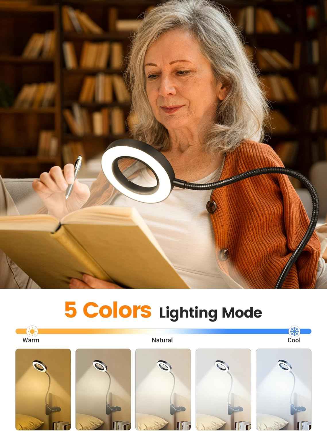 Brightech ViewMax – Bedside Reading Magnifier, Eye-Safe Clip-On Lamp for Wind-Down Evenings