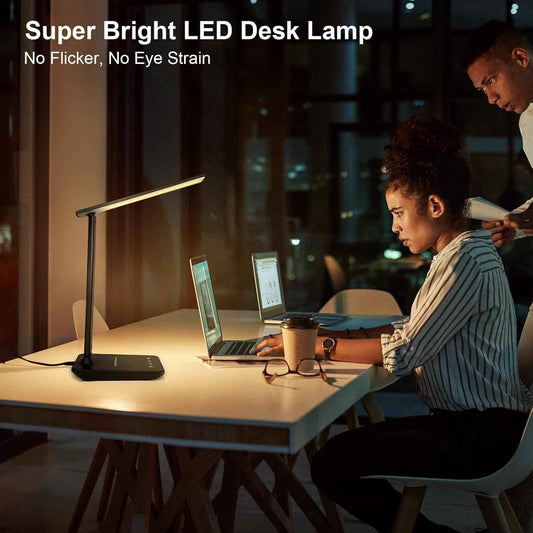 shinelife LED Desk Lamp – Slim Minimalist Task Light for Small Apartment Desk, USB Charging Built-In