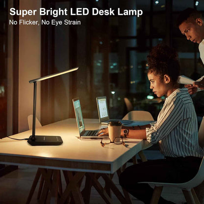 shinelife LED Desk Lamp – Slim Minimalist Task Light for Small Apartment Desk, USB Charging Built-In
