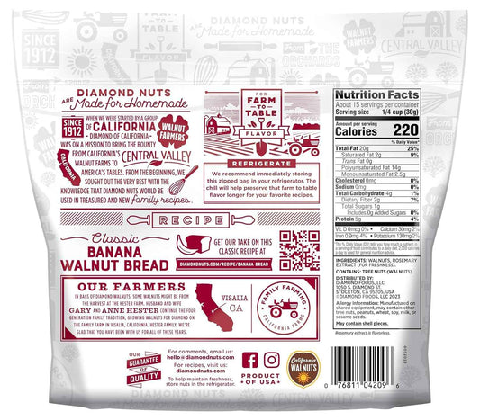Diamond of California Walnut Halves – Kid Safe Pantry Snack for Packing Lunches and After School Munching