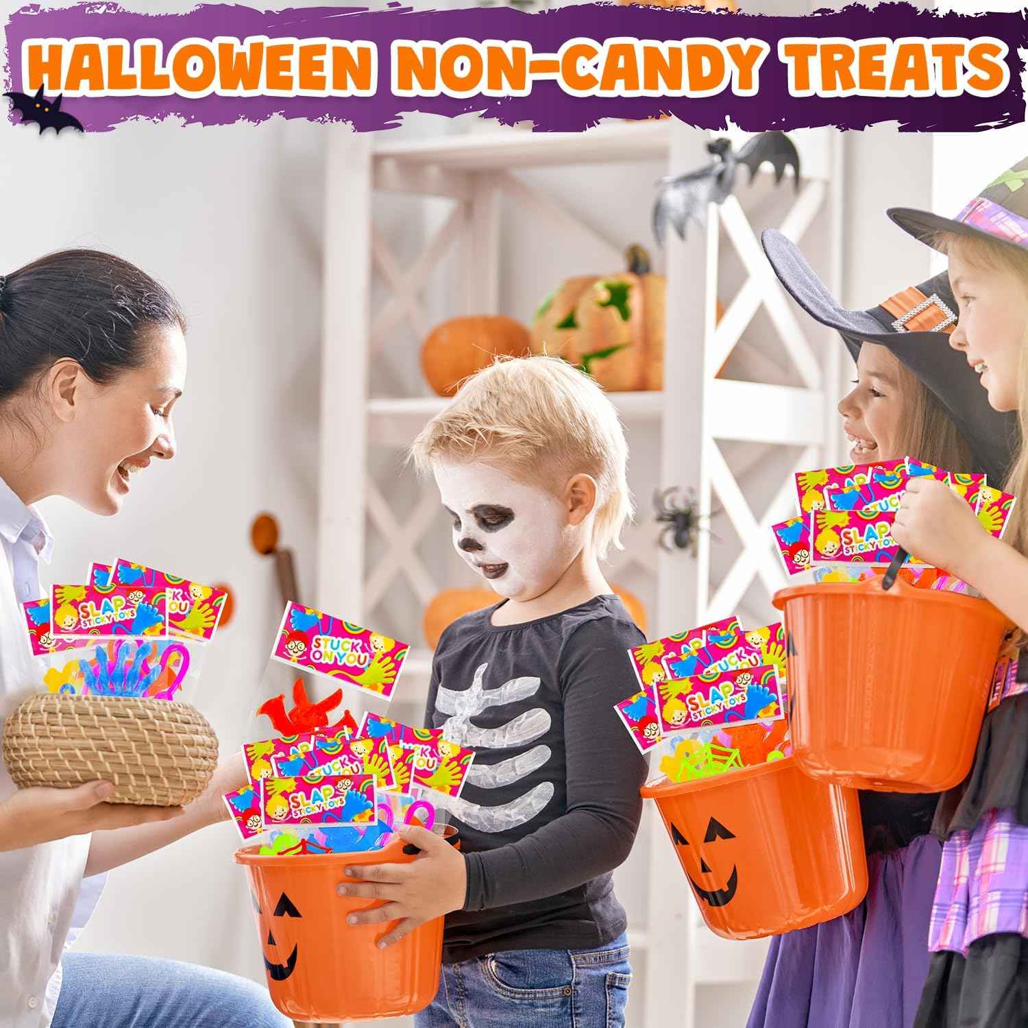Kids Halloween Gift Bag Stuffer – 42 PCS Sticky Hand and Spooky Shape Novelty Toys for Birthday Party Favors and Trick or Treat Surprise Bags