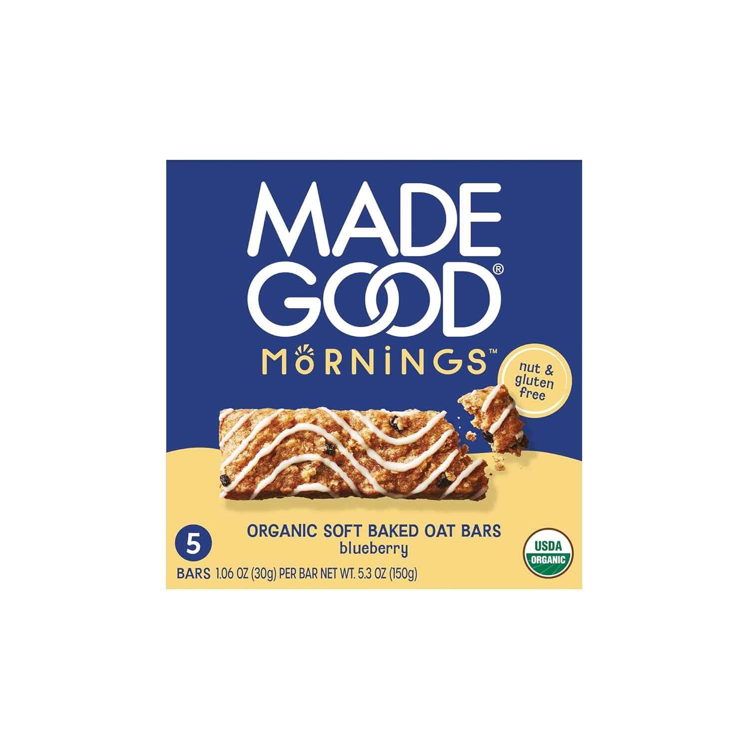 MadeGood Morning Blueberry Bars – Allergy-Safe Lunchbox Snack for School, Top 8 Allergen Free