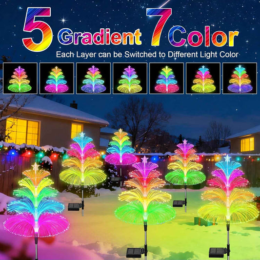 Minimalist Solar Christmas Trees 3 Pack – Simple Color Changing Fiber Optic Lights for Clean Outdoor Spaces