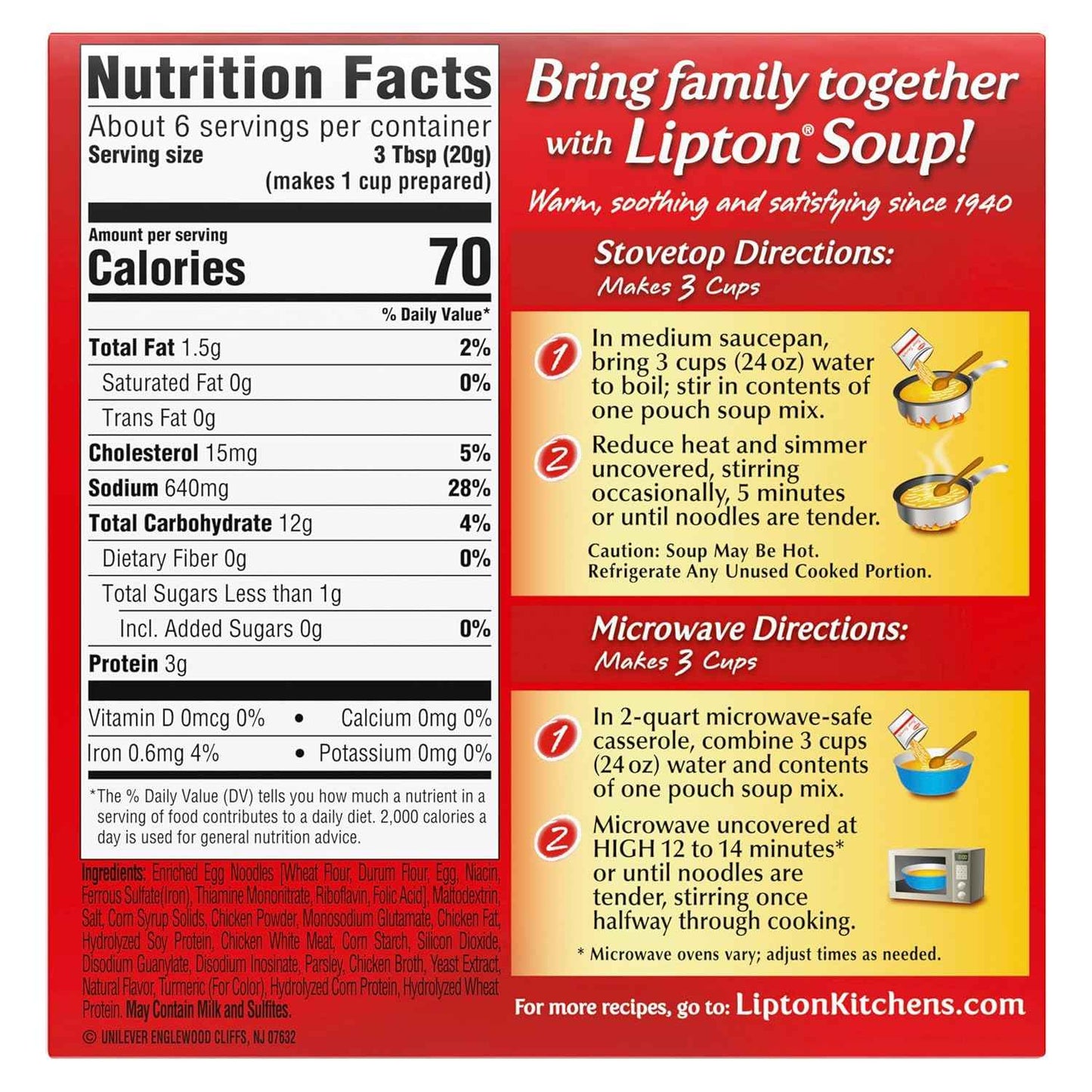 Lipton Recipe Secrets Instant Chicken Noodle Soup Mix – Quick Family Dinner Side Dish for Busy Parent Nights, Two Single-Serve Packets