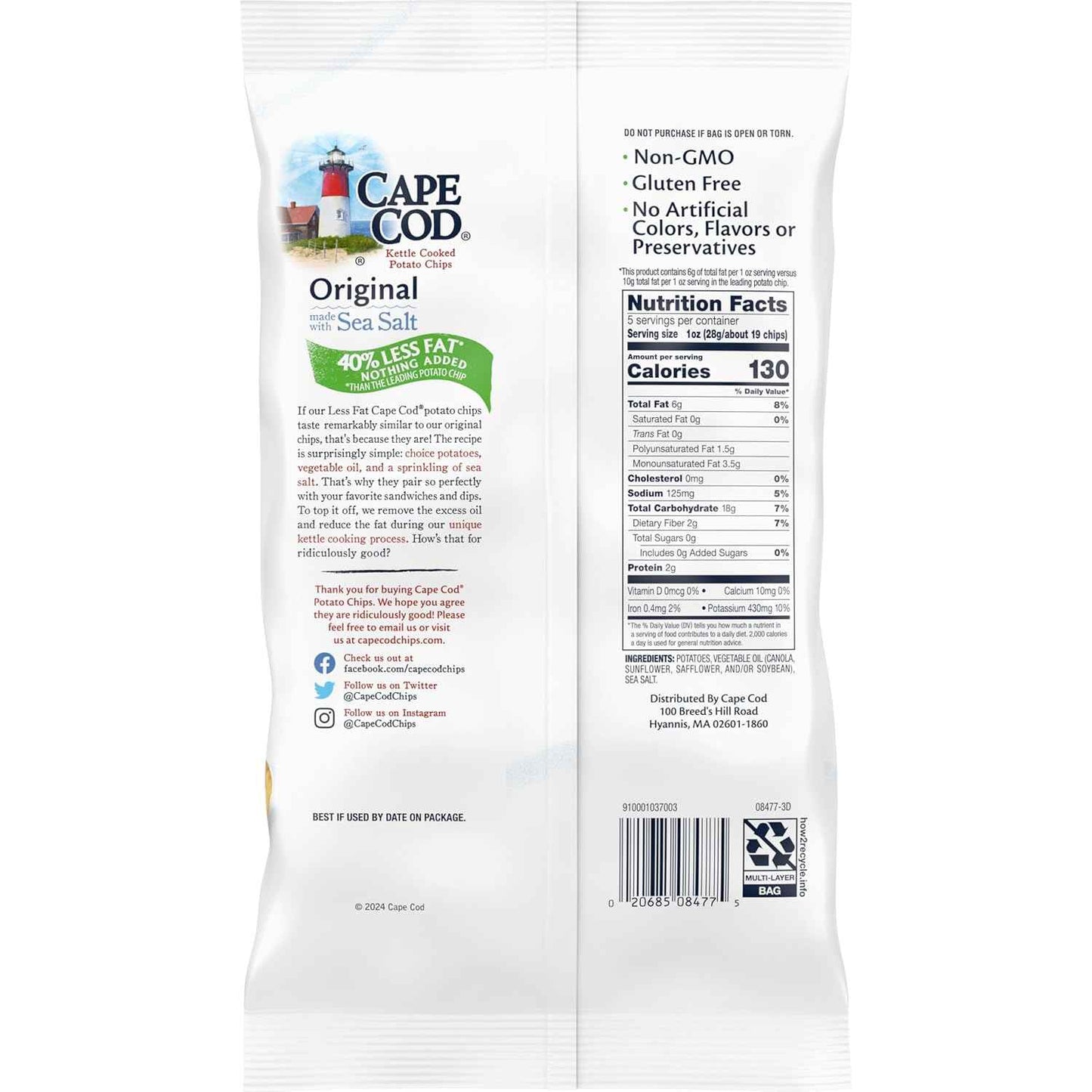 Cape Cod Potato Chips Reduced Fat – Clean Label Gluten Free Snack for Balanced Living