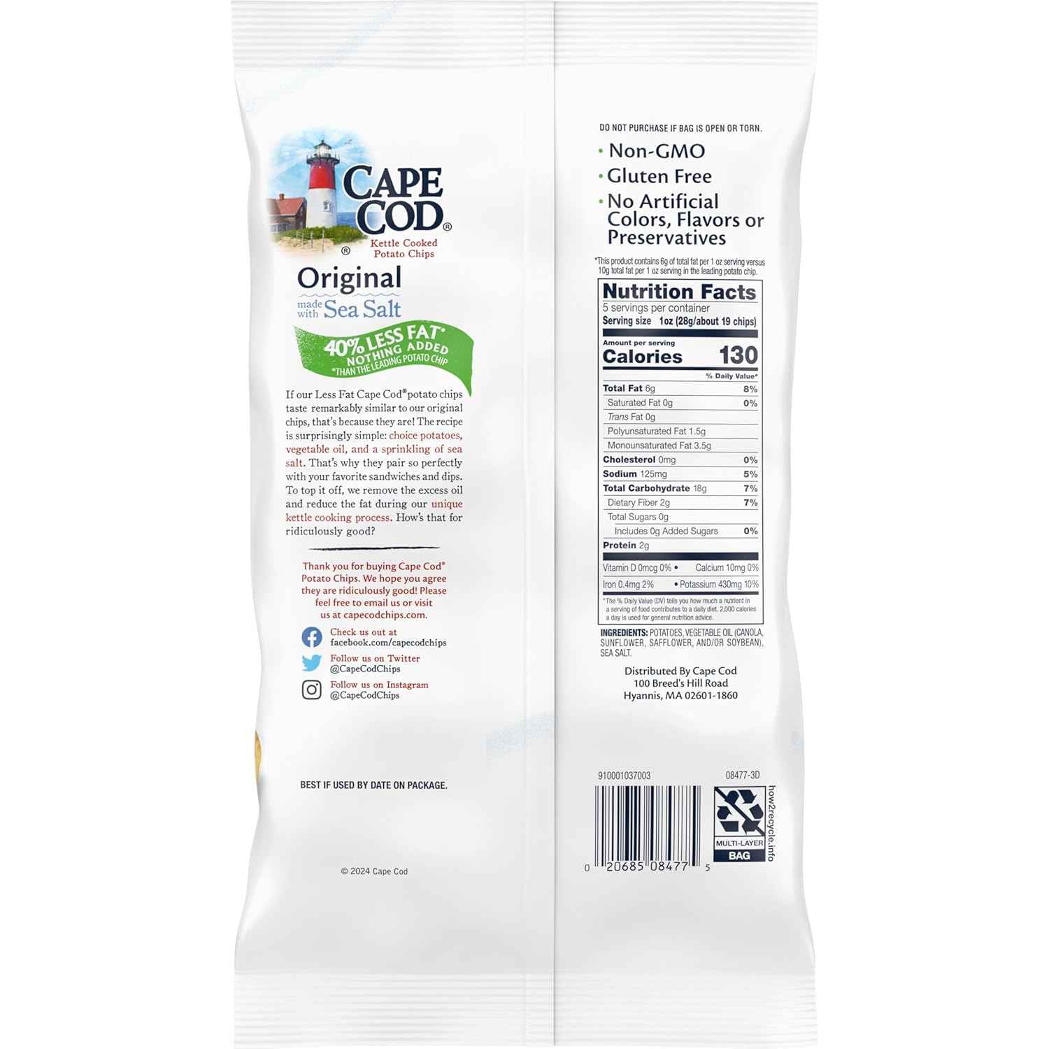 Cape Cod Potato Chips Reduced Fat – Clean Label Gluten Free Snack for Balanced Living