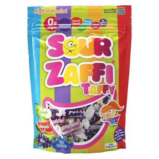 Zollipops Zaffi Taffy Sour Assorted Flavors – Thoughtful Sugar-Free Gift Bag for Birthdays, Stocking Stuffers, and Care Packages