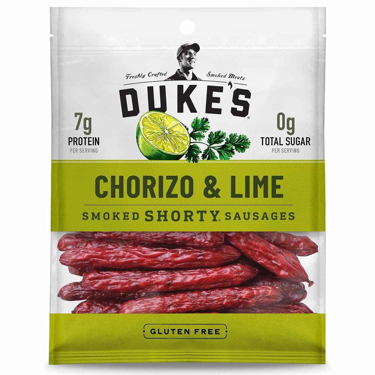 Duke's Pork Chorizo & Lime Smoked Shorty Sausages – Grab-and-Go Desk Drawer Snack for Midday Focus, 5 oz
