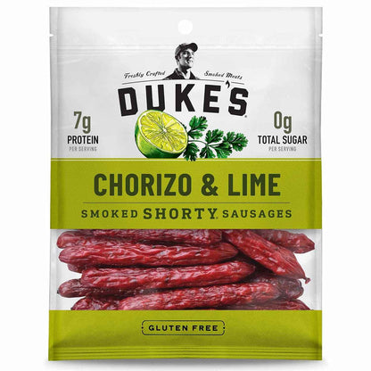 Duke's Pork Chorizo & Lime Smoked Shorty Sausages – Grab-and-Go Desk Drawer Snack for Midday Focus, 5 oz
