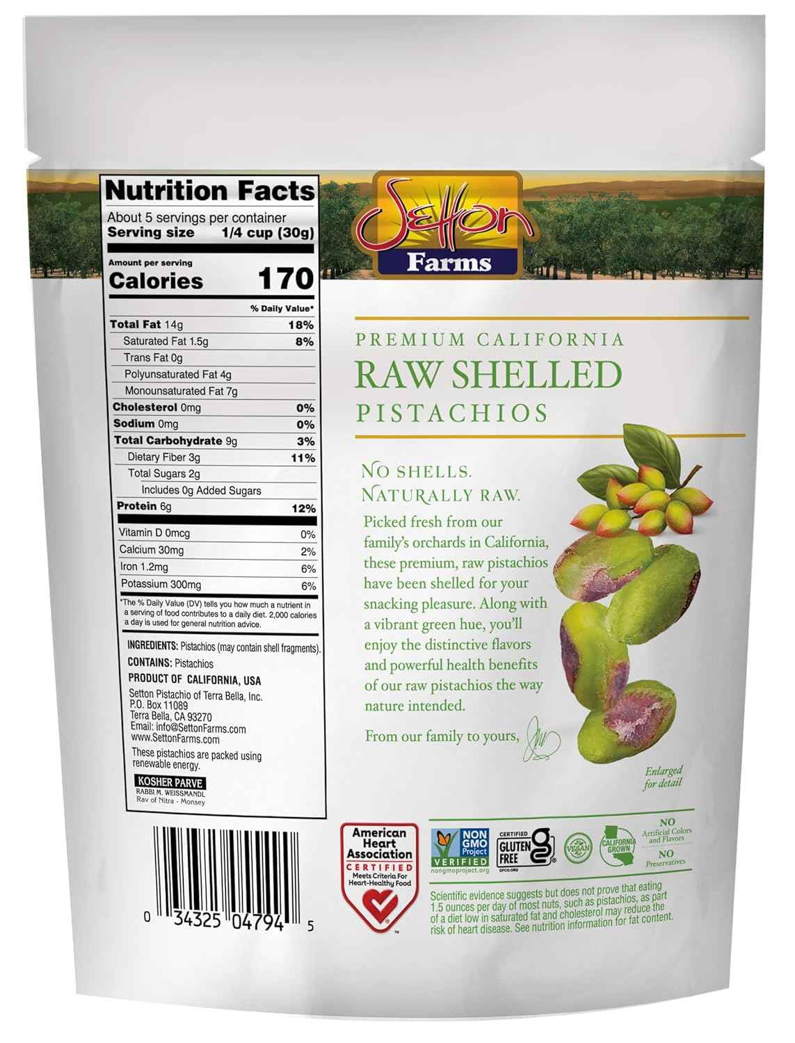 Setton Farms Raw Shelled Pistachios – Resealable 5 oz Pouch for Clutter-Free Pantry and Clean Kitchen Storage